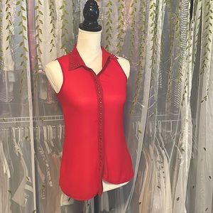 Gently used, Charlotte Russe sheer stud embroidered button up sleeveless blouse